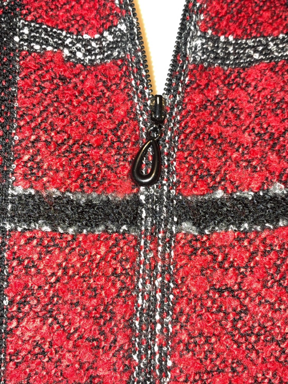 Alfred Dunner Red Plaid Bouclé Zip Front Jacket Petite 16P Cozy Cabin Core - Picture 2 of 5